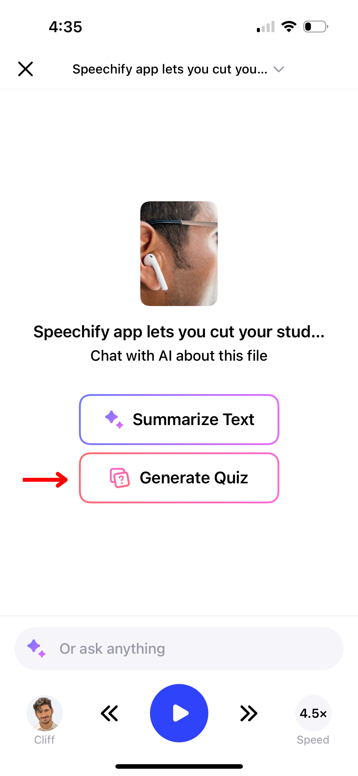 How to use AI Quiz on the Speechify iOS App